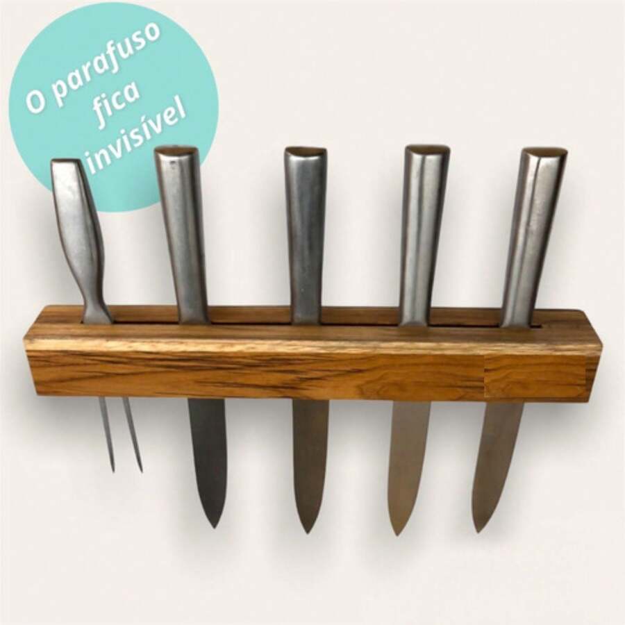 Suporte para Facas de Parede em Madeira Teca Premium 39x5cm - Le Requena (Não acompanha Facas)