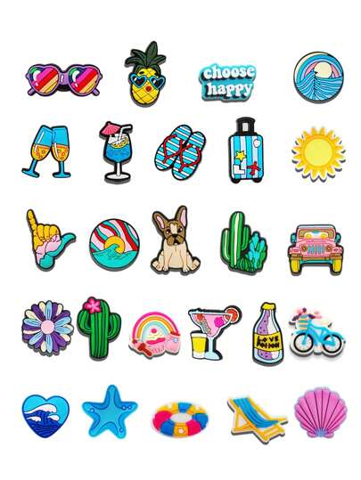 10/25 piezas Accesorios de playa de verano, aptos para zuecos y sandalias, hechos de material PVC, accesorio de alta calidad, gran regalo para adolescentes, hombres, mujeres y adultos