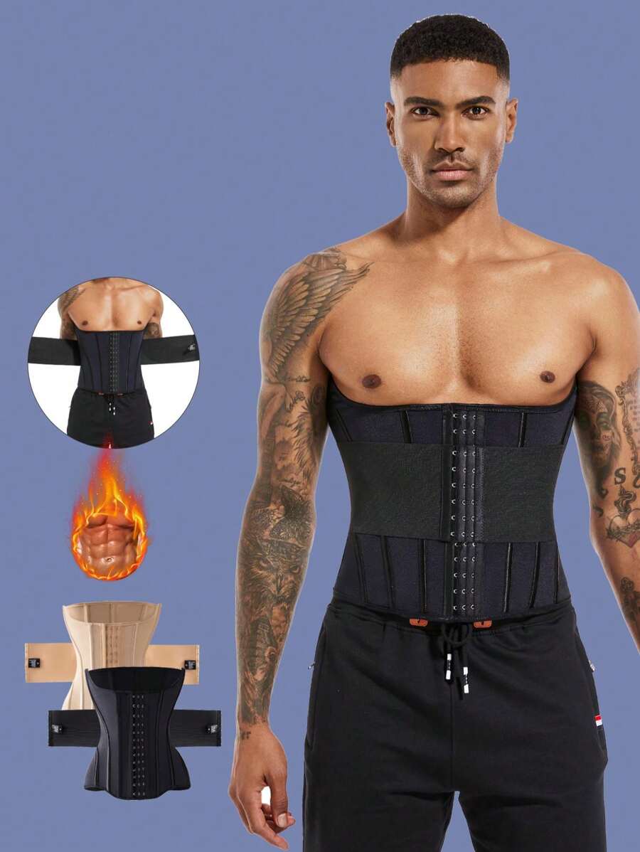 Man Waist Shaper Waist Cincher Belly Shaping Corset Wrap Belt Waist Trainer Shaper Tummy Control Shapewear - 黑色 - 查看 1