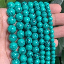 Hạt tròn trơn màu xanh dương, đỏ, trắng sọc, xanh ngọc, dài 15 inch, kích thước 4/6/8/10/12mm, dùng để tự làm trang sức. - màu ngọc lam - Xem 43