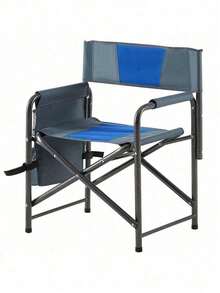 1-Piece Padded Folding Outdoor Chair With Storage Pockets,Lightweight Oversized Directors Chair For Indoor, Outdoor Camping, Picnics And Fishing,Blue/Grey - Xanh dương + Xám + Thép-5 - Xem 6