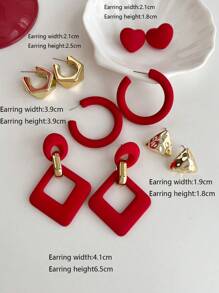 5pcs/Set Fashion Minimalist Heart Shaped Hollow Dangle Earrings Set Valentines,Mom,Mother,Mother's Day,Gift - A Style - View 6