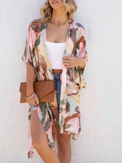 Beautiful Nomad Women's Simple Printed Kimono Style Cover Up, Casual Everyday Wear Vacation Beach Summer
