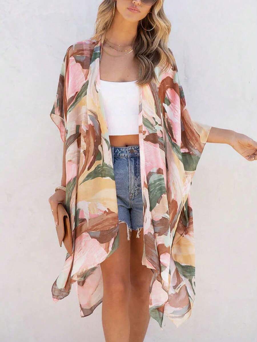 Beautiful Nomad Cubre todo de mujer con estampado sencillo estilo kimono, para uso casual diario - Multicolor - Ver 1
