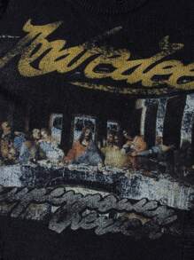 ANDREILEE 春夏秋冬新款男士街头时尚法式油画印花做旧针织衫，男女皆宜休闲圆领修身套头衫，长袖上衣 - 黑色 - 查看 4