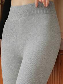 3件装秋冬季羊绒保暖高腰收腹竖条打底裤女高品质边缘设计保暖连裤袜 - 淺灰色 - 查看 5
