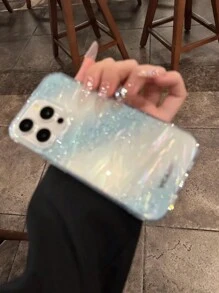 Clear Glitter Shell Pattern Gradient Phone Case Compatible With Iphone 16 14 15 13 Pro 11 12 Pro Max 16 15 14 PlusGradient Sequins Bumper Back Cover - Blue - View 3