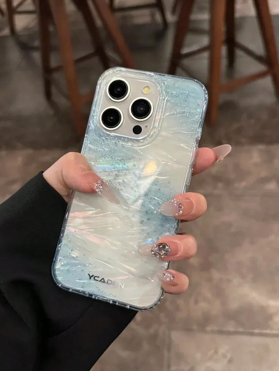 Clear Glitter Shell Pattern Gradient Phone Case Compatible With Iphone 16 14 15 13 Pro 11 12 Pro Max 16 15 14 PlusGradient Sequins Bumper Back Cover - Blue - View 1