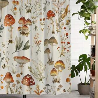 终极防水浴帘，蘑菇和植物印花 - 包含 12 个挂钩 - 可机洗 - 艺术设计 - 涤纶材质 - 机织面料家居浴室装饰秋季装饰浴室配件返校