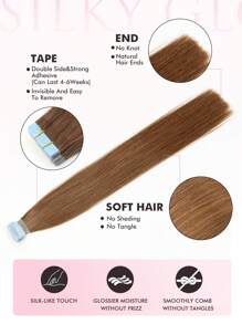 10 Pcs Mini Tape In Hair Extensions Human Hair Color 6 Chestnut Brown 14-22 Inch Remy Human Hair Invisible Tape In Hair Extensions - S6 - View 4