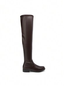 Women's Elastic Over The Knee Thigh High Boots Elegant Fashionable Ultra Long Boots With Side Zipper And Sock Design For Autumn & Winter Wearing - 棕色 - 查看 5