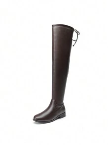 Women's Elastic Over The Knee Thigh High Boots Elegant Fashionable Ultra Long Boots With Side Zipper And Sock Design For Autumn & Winter Wearing - 棕色 - 查看 3