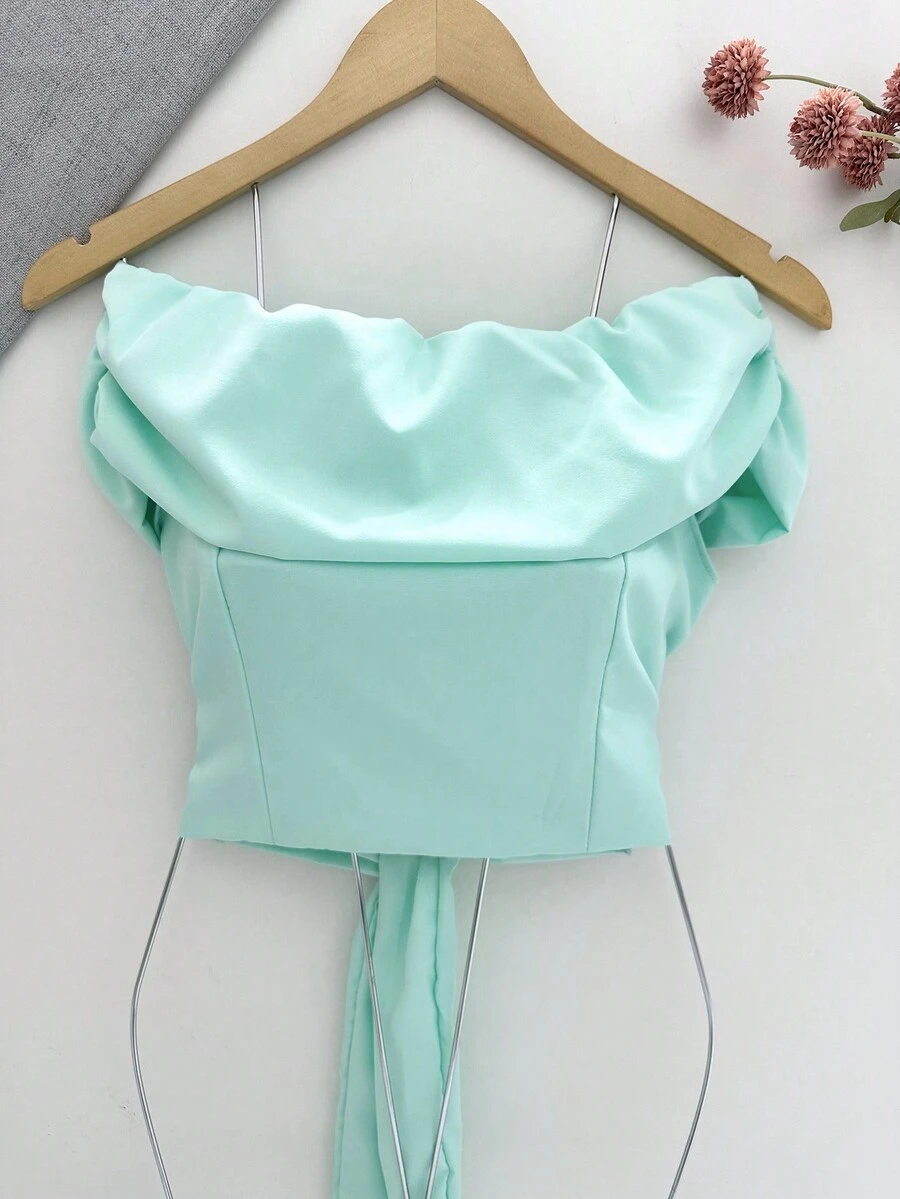 Women's Summer Off-The-Shoulder Tops - Màu xanh Bạc hà - Xem 1