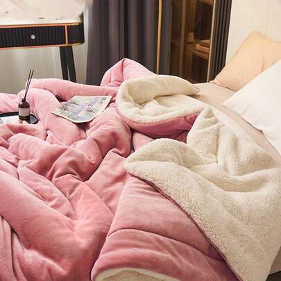 1 件牛奶绒羊毛毯，双层柔软舒适，适用于卧室、客房（无填充物）