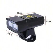 1pc Aluminum Alloy Bicycle Front Light, USB Rechargeable High Brightness Mountain Bike Warning Light For Night Riding - Black - View 6