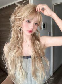 alicegarden 1 Synthetic Heat-Resistant ,Wavy Wigs Gold Wig ,28 Inches Long, Made Of Fiber, Suitable For Daily Use, Natural And Realistic Wig(Excluding Accessories)