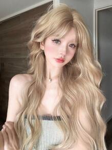 alicegarden 1 Synthetic Heat-Resistant ,Wavy Wigs Gold Wig ,28 Inches Long, Made Of Fiber, Suitable For Daily Use, Natural And Realistic Wig(Excluding Accessories)