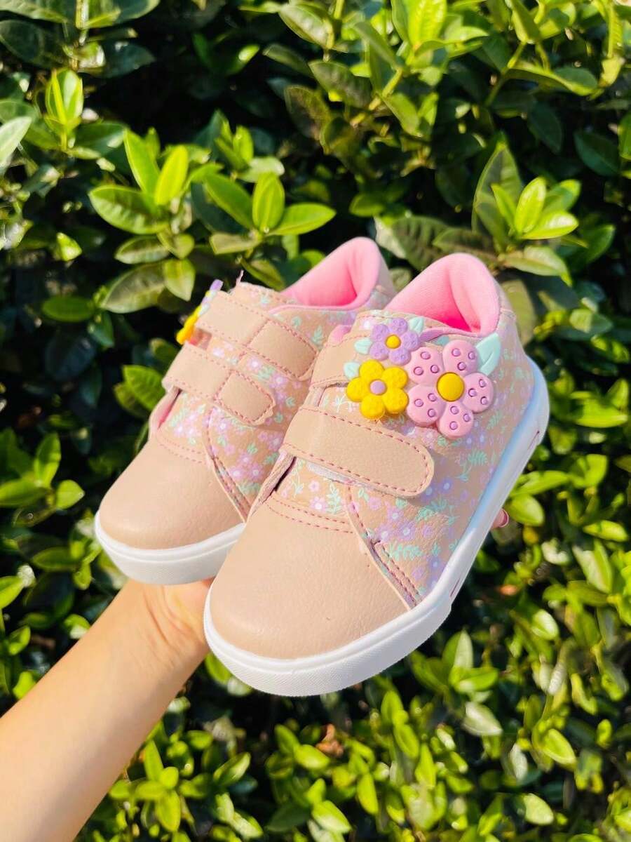 Pam Plim Girls' Casual Rubber Flower Sneakers Shoes - 乾枯玫瑰色 - 查看 1