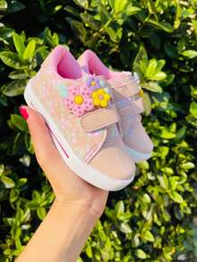 Pam Plim Girls' Casual Rubber Flower Sneakers Shoes - 乾枯玫瑰色 - 查看 3