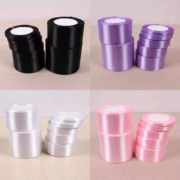 1 Rollo de cinta de satén de 1cm/1,5cm/2cm/2,5cm/3,8cm/5cm, cinta de envolver flores, cinta de lazo de satén de poliéster para regalos, manualidades, sujetadores para el cabello, ramos de rosas, cintas