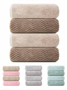 4 Pcs/Set Face Towels/Bath Towels Assorted Plain & Printed, Soft & Absorbent, Quick Drying, Suitable For Bathing, Washing Face, Bathroom, Hotel, Outdoor And Other Occasions Back To School For Beauty Salon Home Bathroom Shower Towels For Beaty Salon, Hotel Sports,Home Essentials, Towel, Skin Care