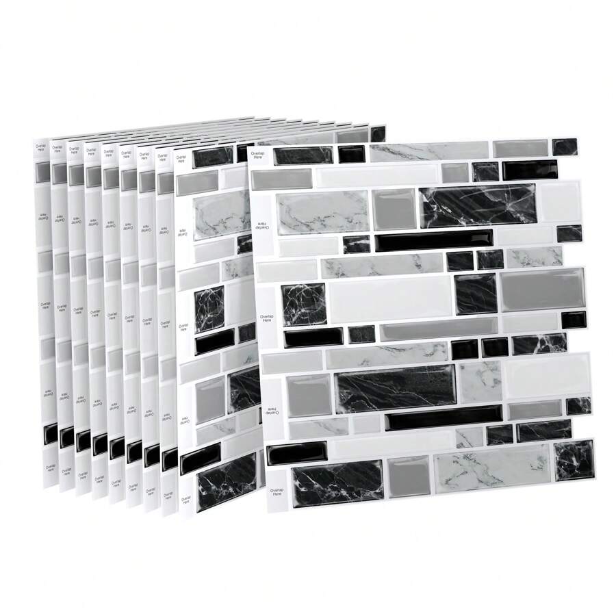 Tile Stickers Kitchen Tile Stickers 3D Self-Adhesive Tiles Adhesive Film Wall Stickers For Bathroom Ceiling Tiles Kitchen, 10 Sheets, 9 Type - 深灰色 - 查看 1