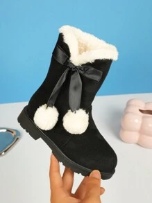 Botas para niñas, botas de nieve de princesa, botas de tubo alto cálidas y de peluche, elegantes, simples y a prueba de frío, estilo europeo y americano - Negro - Ver 6