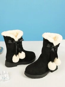 Botas para niñas, botas de nieve de princesa, botas de tubo alto cálidas y de peluche, elegantes, simples y a prueba de frío, estilo europeo y americano - Negro - Ver 3