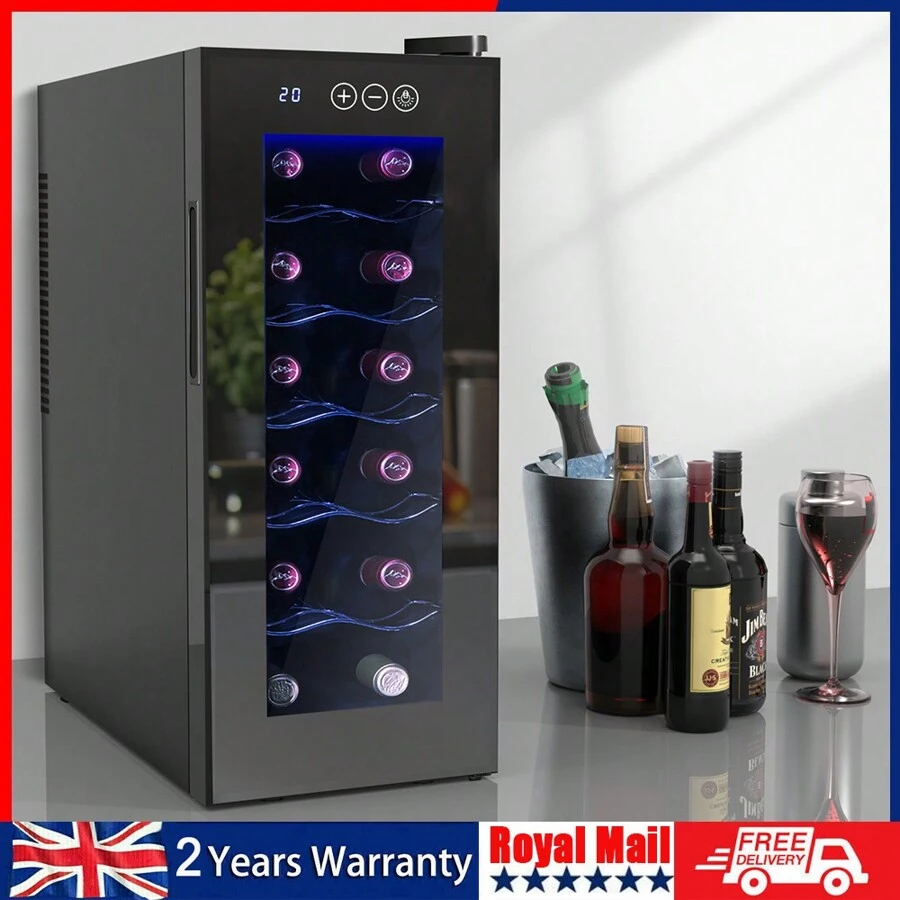 OYAJIA 12 Bottle Wine Cooler With Digital Touch Screen Controls & LED Light,10-15℃, Black - Black - View 1