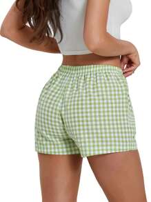 Women Y2k Pajama Shorts Elastic Waist Baggy Gingham Shorts Cute Striped Plaid Lounge Bottom Sleep Shorts Casual Checkered Shorts Boy Shorts Boxer Shorts