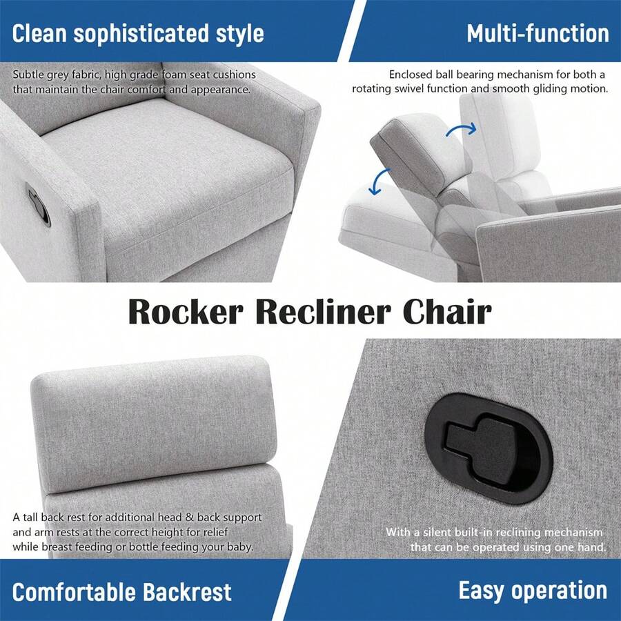 Modern Upholstered Rocker Nursery Chair Plush Seating Glider Swivel