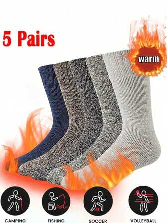 5 Pairs 20pcs Thermal Socks For Men, Men's Thermal Socks Multipack Warm Socks Men Thermal Knitted Warm Winter Socks For Men Thick Socks For Boots Knitted Socks For Men 9-11 Knitted Socks Men US 7-13 UK 9-11 EU 43-46