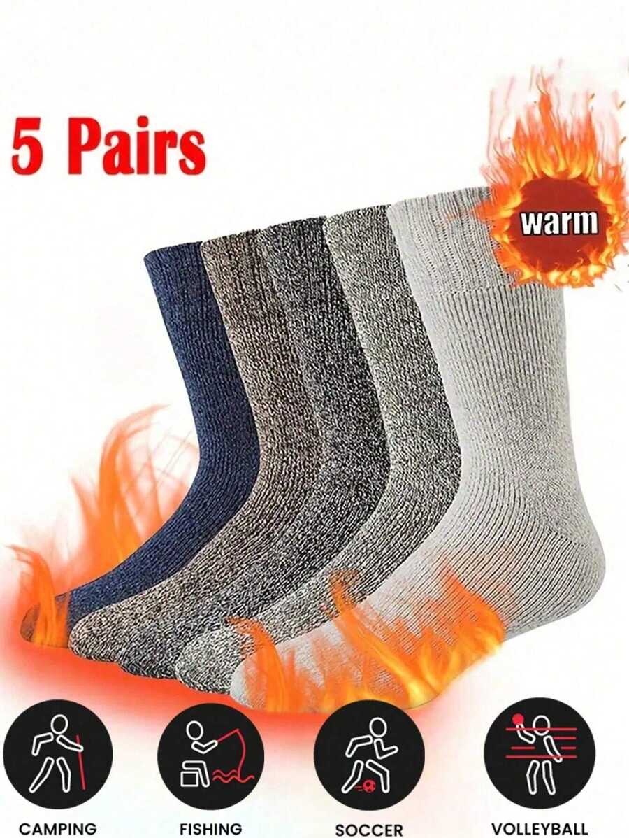 5 Paar 20 Stück Thermosocken für Herren, Herren Thermosocken Multipack warme Socken Herren thermisch gestrickte warme Wintersocken für Herren dicke Socken für Stiefel gestrickte Socken für Herren Größe 9-11 gestrickte Socken Herren US 7-13 UK 9-11 EU 43-46