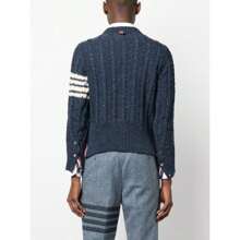 Thom Browne Donegal Twist Cable 4-Bar Classic Crewneck Knit Top Blue