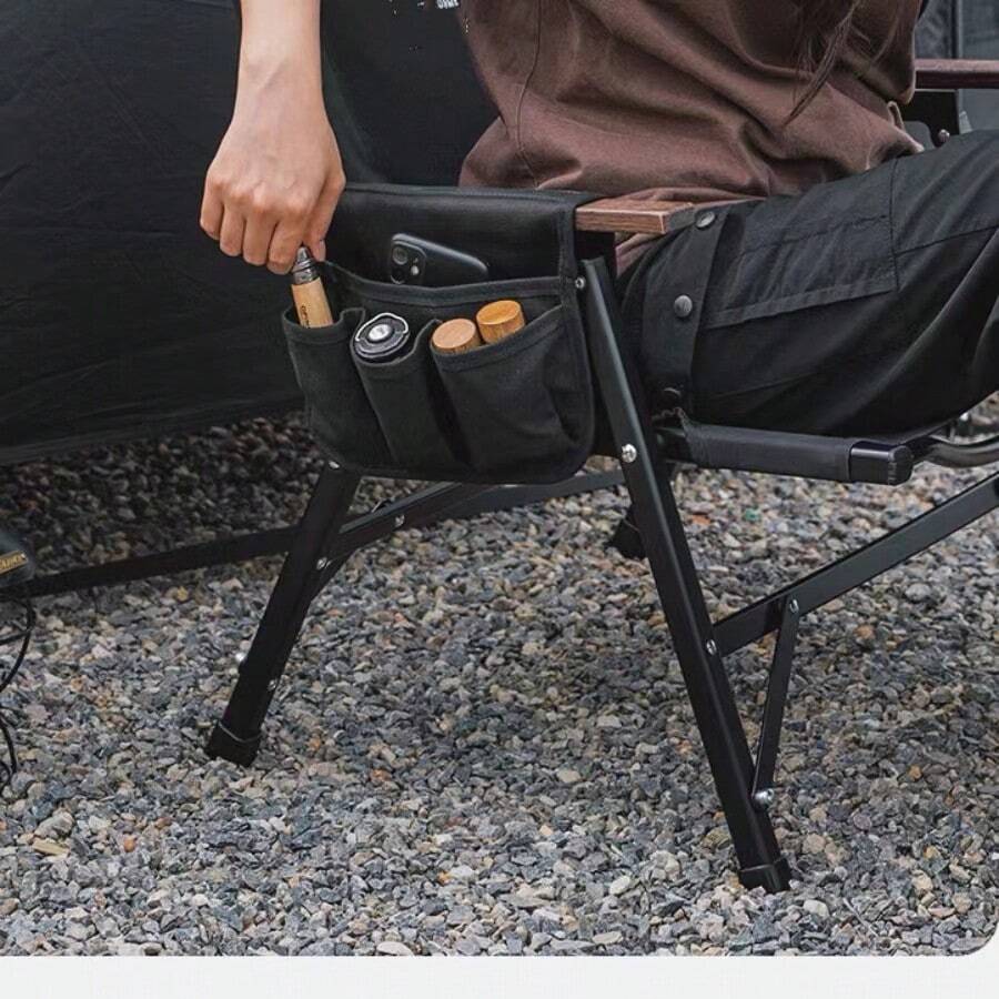 户外钓鱼休闲露营椅扶手收纳袋，2 个侧扶手挂袋可容纳水瓶、手机和钥匙，方便携带收纳袋 - 黑色 - 查看 1
