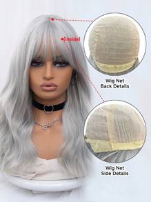 1-Piece Synthetic Heat Resistant Curly Hair With Bangs Wig Silver 20 Inch Woven Daily Natural Realistic Wig
