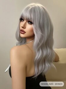 1-Piece Synthetic Heat Resistant Curly Hair With Bangs Wig Silver 20 Inch Woven Daily Natural Realistic Wig