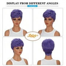 Synthetic Heat Resistant Man-Made Fiber Wigs Green Pixie Short Hair Fashion Wigs For Women Purple Pretty Short Wigs Natural Synthetic Heat Resistant Fiber Wigs Suitable For Daily Party Halloween And Christmas Use - 紫色 - 查看 2