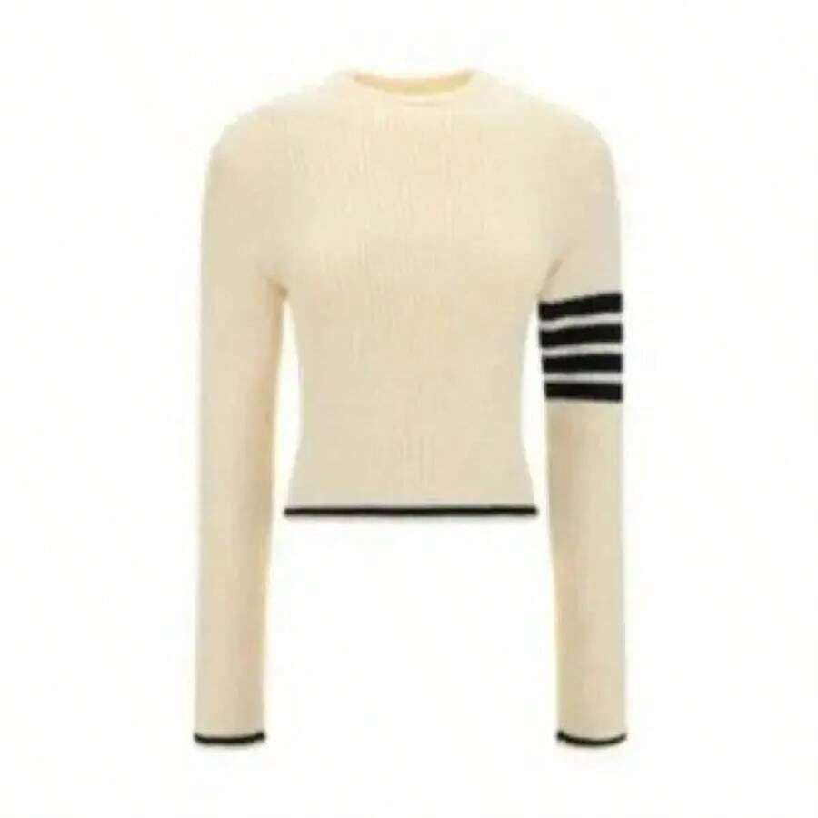 Thom Browne 4 Bar Stripe Cable Knit Top White - trắng - Xem 1