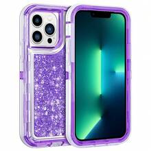 Modes Wireless For IPhone 15 Pro 6.1 Inch Dual Layer Protective Shockproof Tough Defender Sparkling Liquid Glitter Heart Case Cover - 紫色 - 查看 1