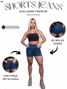 Women Denim Shorts - Rửa trung bình - Xem 5
