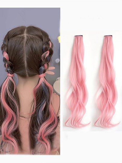 2 pelucas teñidas para niña, accesorios de cabello largo con rizado y efectos de color rosa dopamina, que incluyen decoloración y tintura, accesorios de cabello dulces y accesorios de cabello de princesa