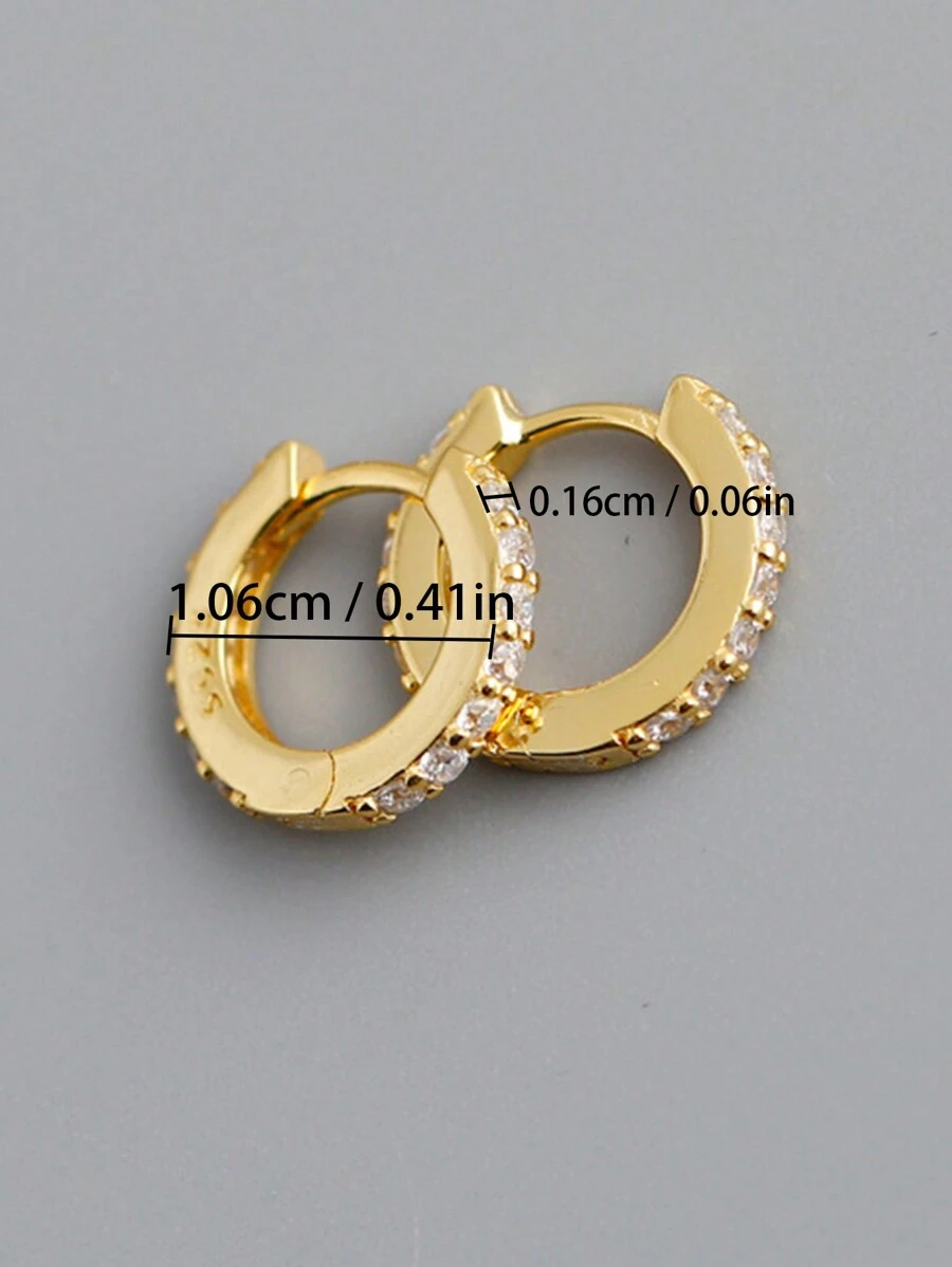 HuooNew 1pair 925 Sterling Silver Small Circle CZ Stud Earrings, Unisex Gift For Men And Women