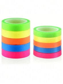 10 Rolls Assorted Fluorescent Memo Sticky Notes, Transparent Removable Waterproof Stationery Tapes, Student Supplies, DIY Decorations - Multicolor - View 1