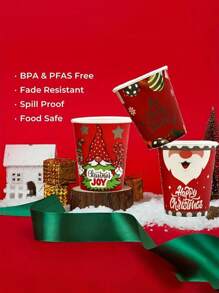 10/50 件，圣诞节一次性杯子，9 盎司 - 重型纸质派对杯，5 种节日设计，非常适合庆祝节日 - 彩色 - 查看 3