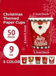 10/50 件，圣诞节一次性杯子，9 盎司 - 重型纸质派对杯，5 种节日设计，非常适合庆祝节日 - 彩色 - 查看 2