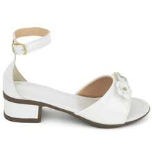 La Requinte Girls' Sandals, Thick Heel, Patent Leather, Bow, Shiny, Comfortable - trắng - Xem 5