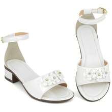 La Requinte Girls' Sandals, Thick Heel, Patent Leather, Bow, Shiny, Comfortable - trắng - Xem 3