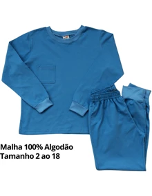 Boys' Basic Plain Pajamas 100% Cotton Mesh Long Mid-Season Size 2 To 18 - Màu xanh lam - Xem 1