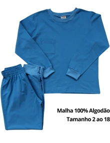 Boys' Basic Plain Pajamas 100% Cotton Mesh Long Mid-Season Size 2 To 18 - Màu xanh lam - Xem 8